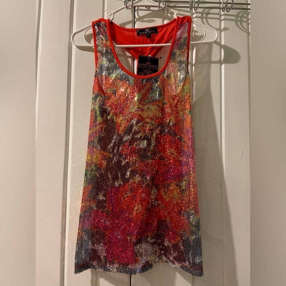Almost Famous sequin bling tank top-small NWT